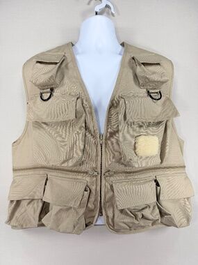 Field & Stream Fly Fishing Vest Men's Large Tan Utility Cargo Pockets Cotton